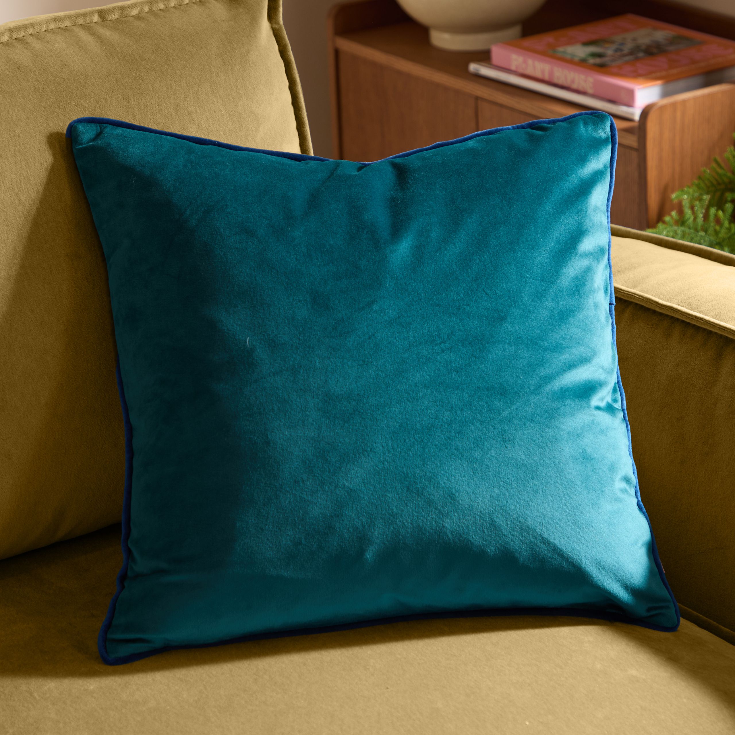 Furn Meridian Velvet Piped Cushion in Mid Navy