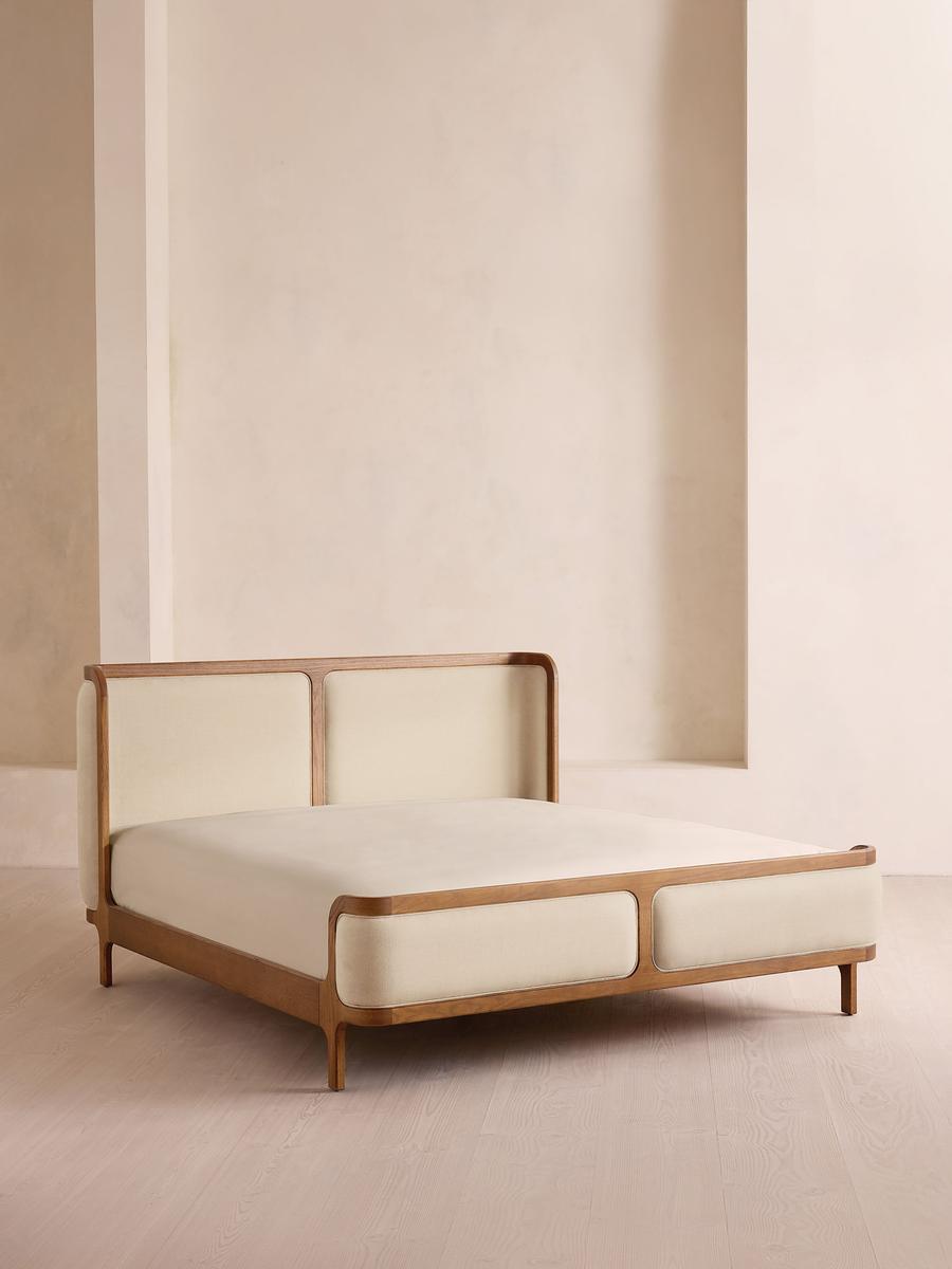 Belsa Bed, Light Oak, Superking, Linen, Bisque