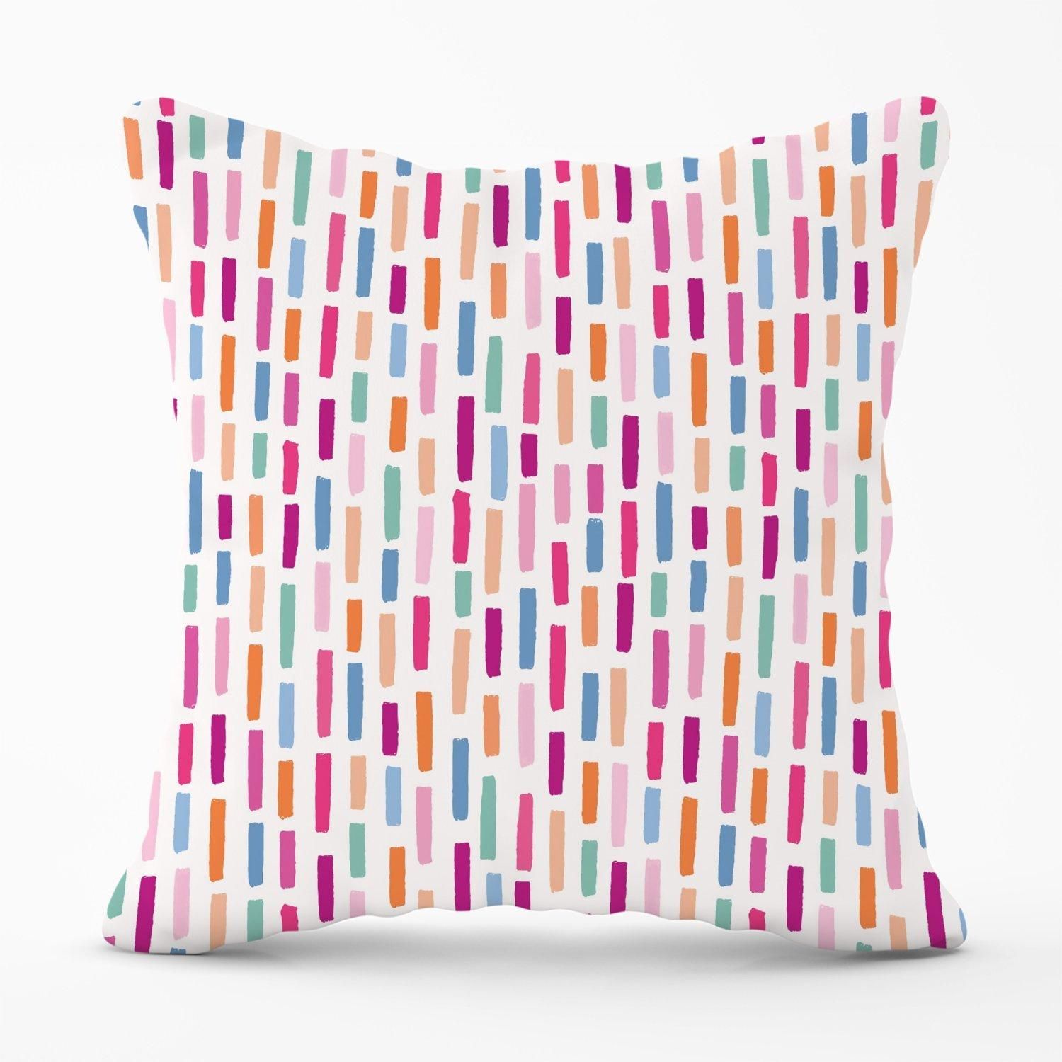 Warren Reed - Designer Vertical Abstract Brush Pattern Outdoor Cushion in Pink