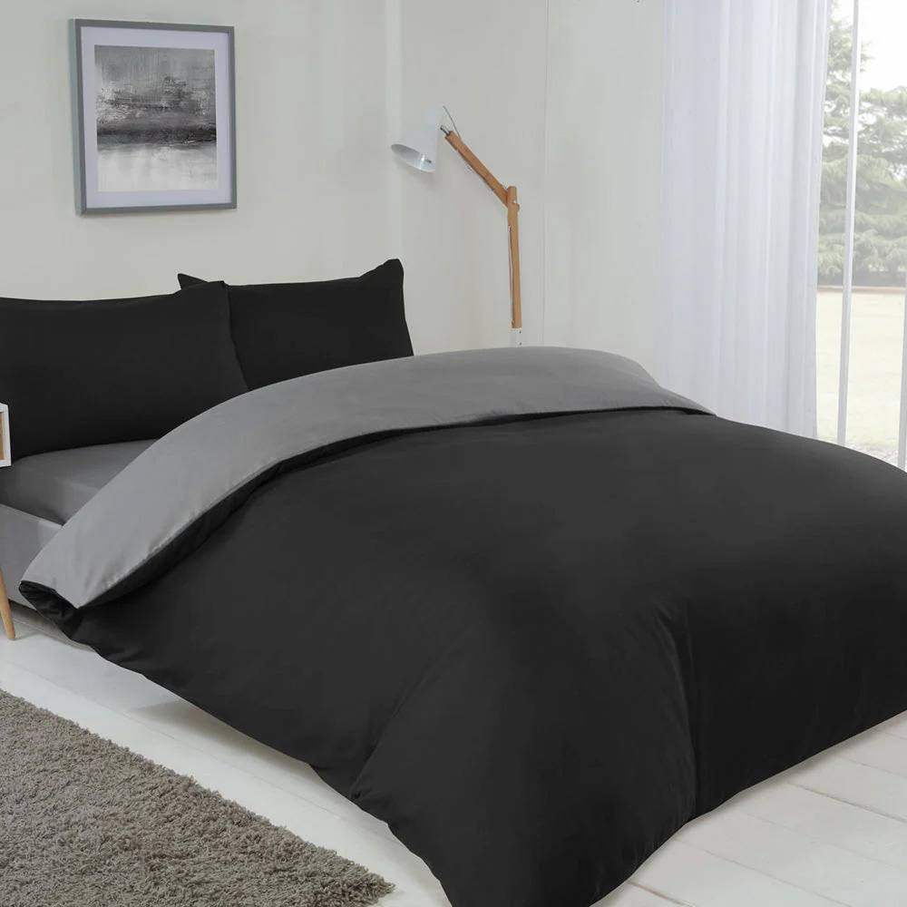 Voltico Reversible Duvet Cover Set - Double & King Sizes, 4 Colour Options in Black