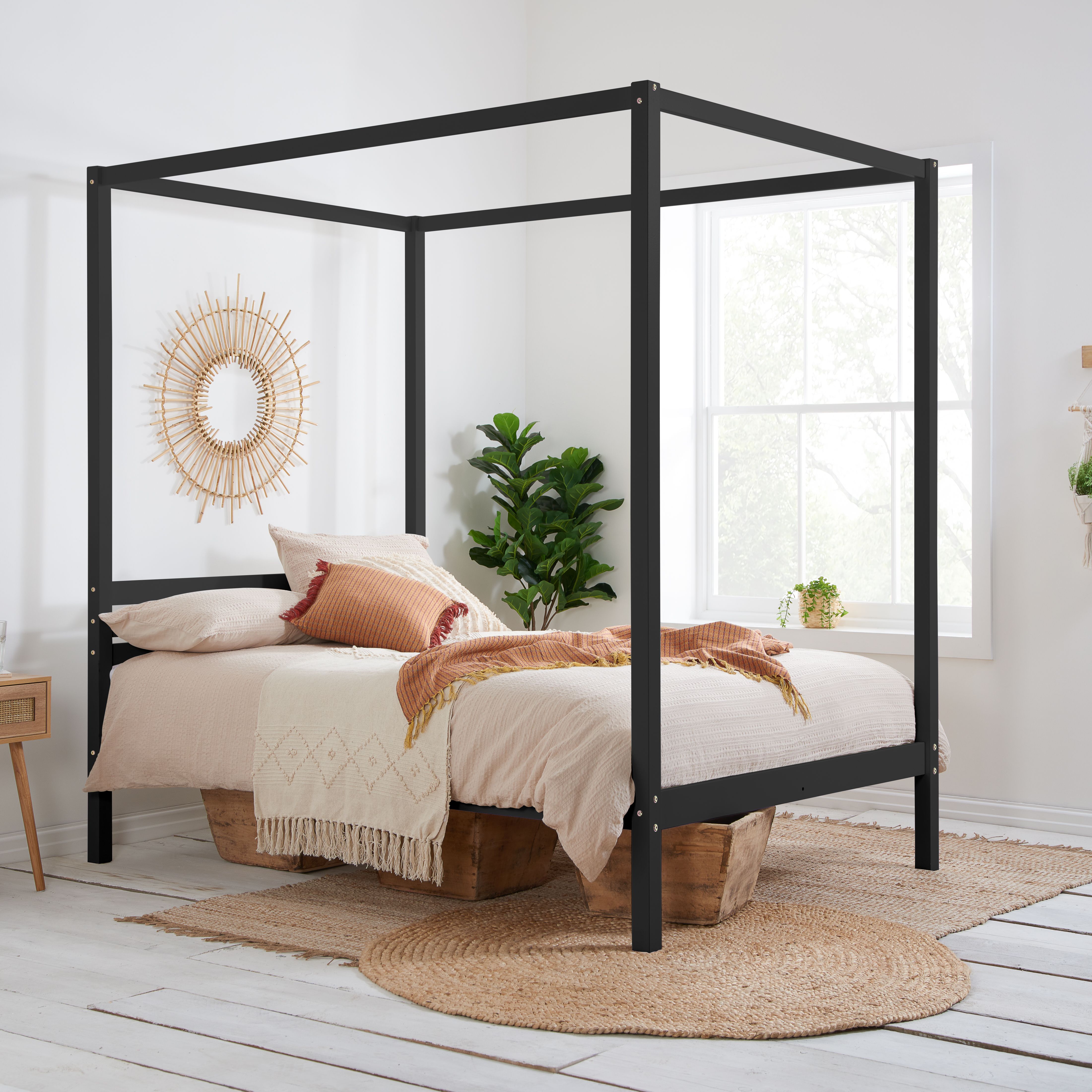 Birlea Four Poster Bed Frame Solid Wood 4 Poster Canopy Mercia in Black