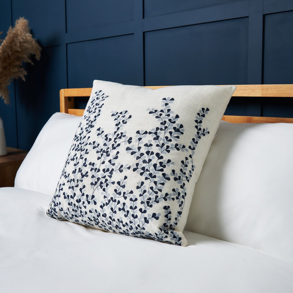 100% Cotton Cushion with Embroidered Design, Navy