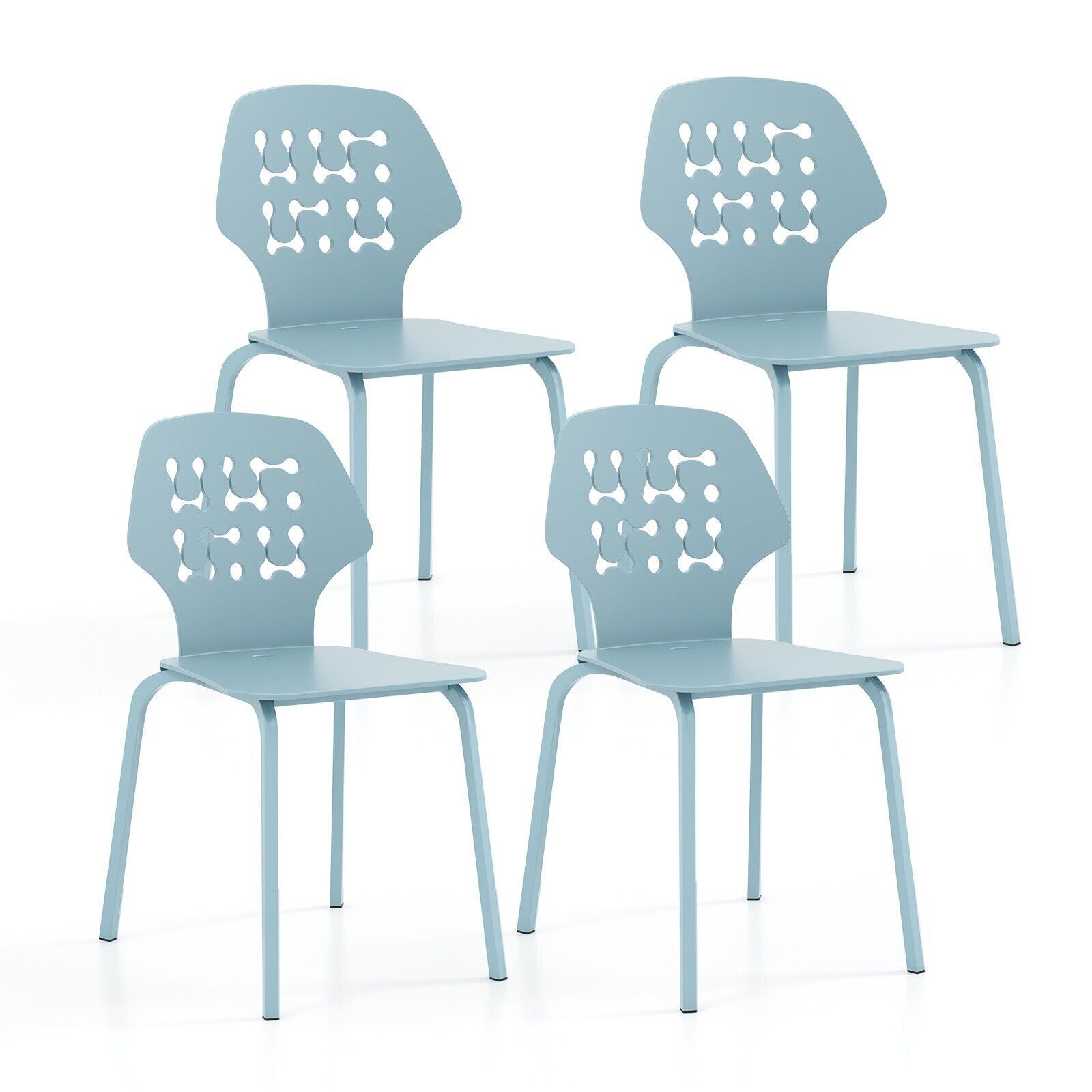 Costway Set of 4 Dining Chair Metal Kitchen Bar Chair Stool Armless Accent Side Chair in Blue