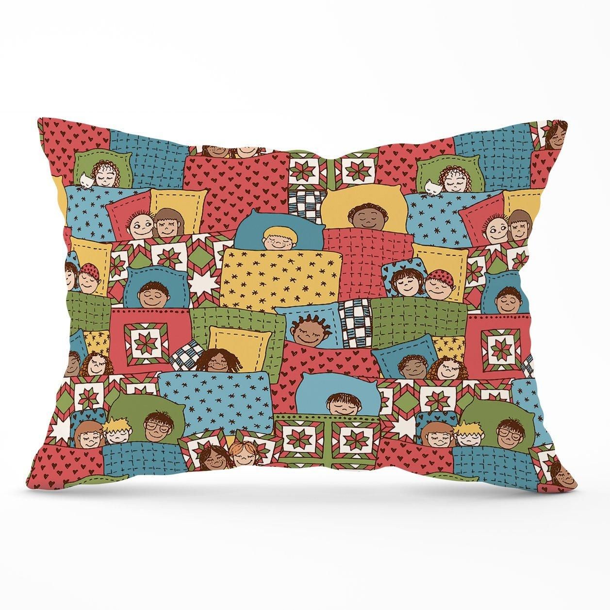 Warren Reed - Designer Hand Drawn Sleeping Doodle Faces Cushions in Red