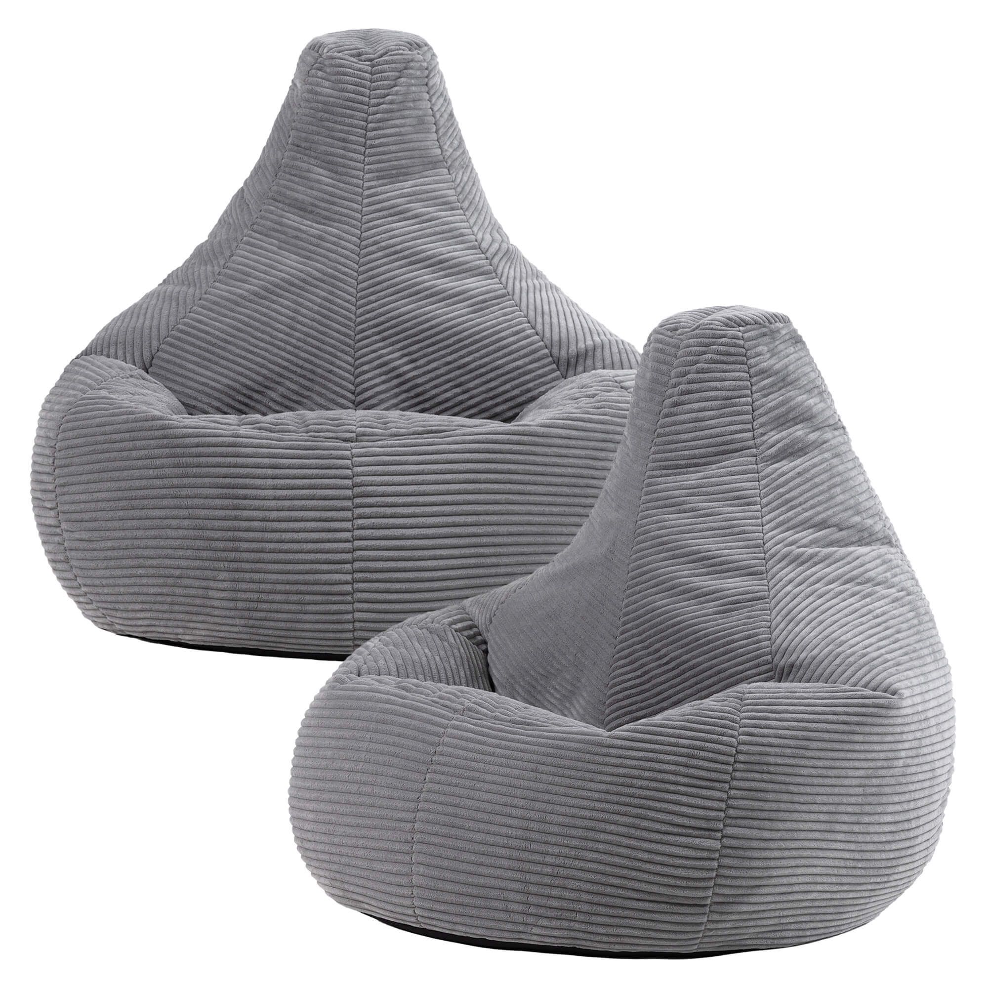 icon Dalton Cord Adult Bean Bag Chair, Set of 2 in Light Grey