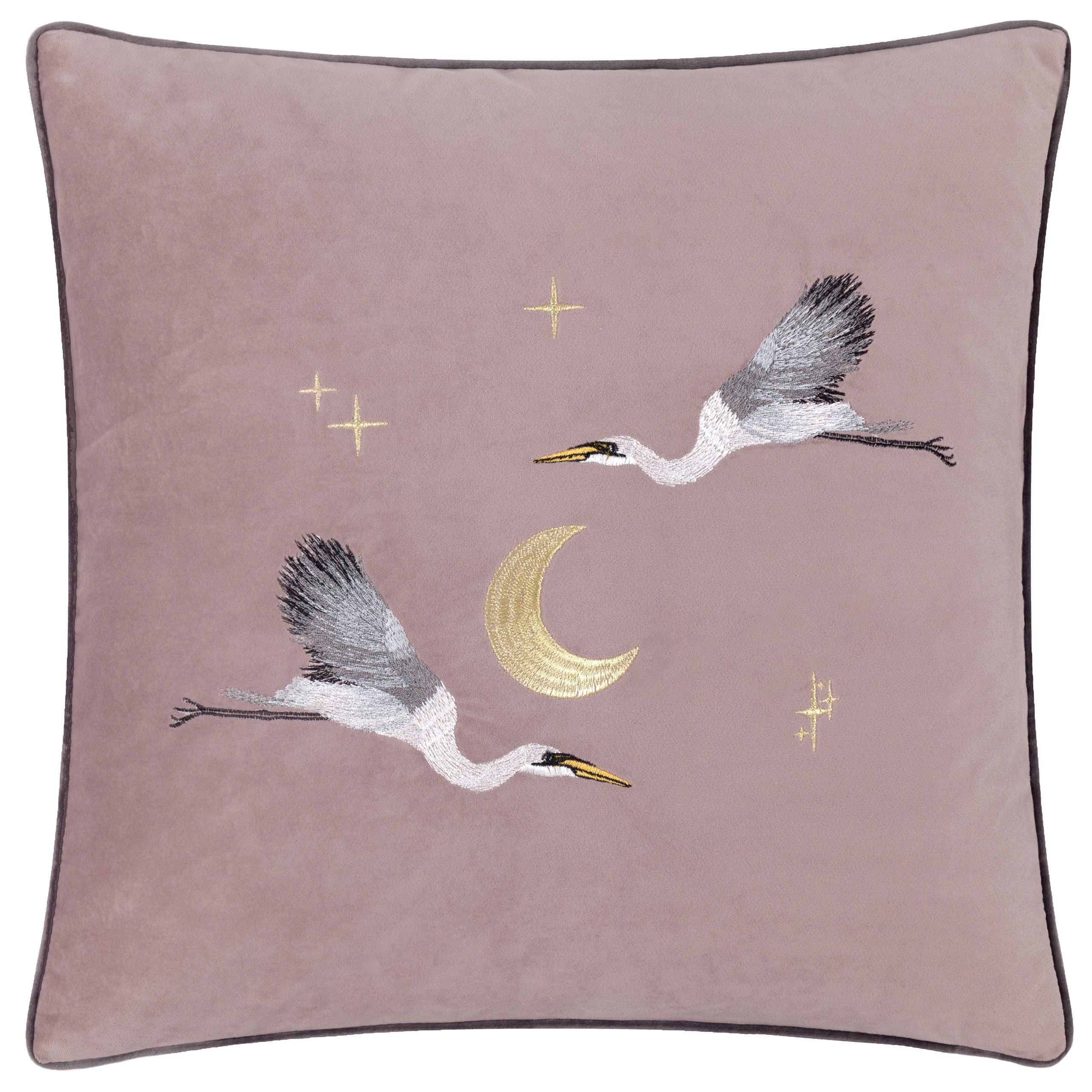Paoletti Moonlit Flight Embroidered Velvet Cushion in Dusty Pink