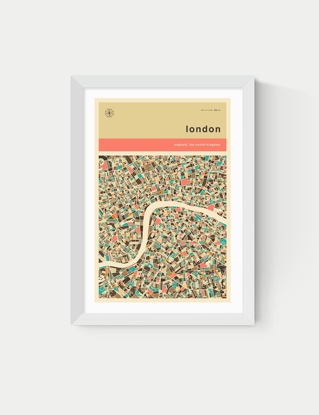 East End Prints London Streetguide Orange Framed Art Print White