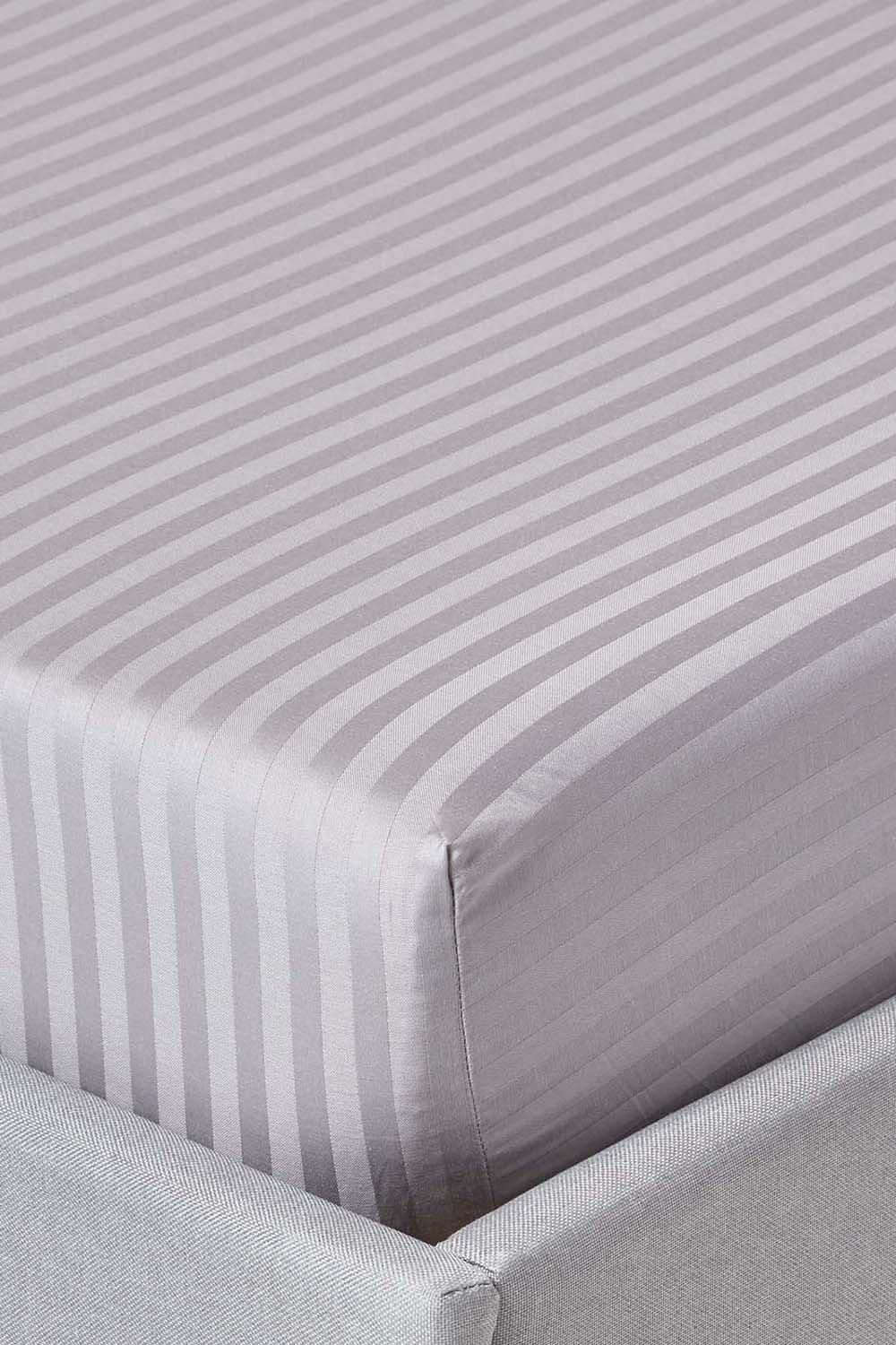 Homescapes Egyptian Cotton Satin Stripe Fitted Sheet 12 inch 330 Thread Count in Grey