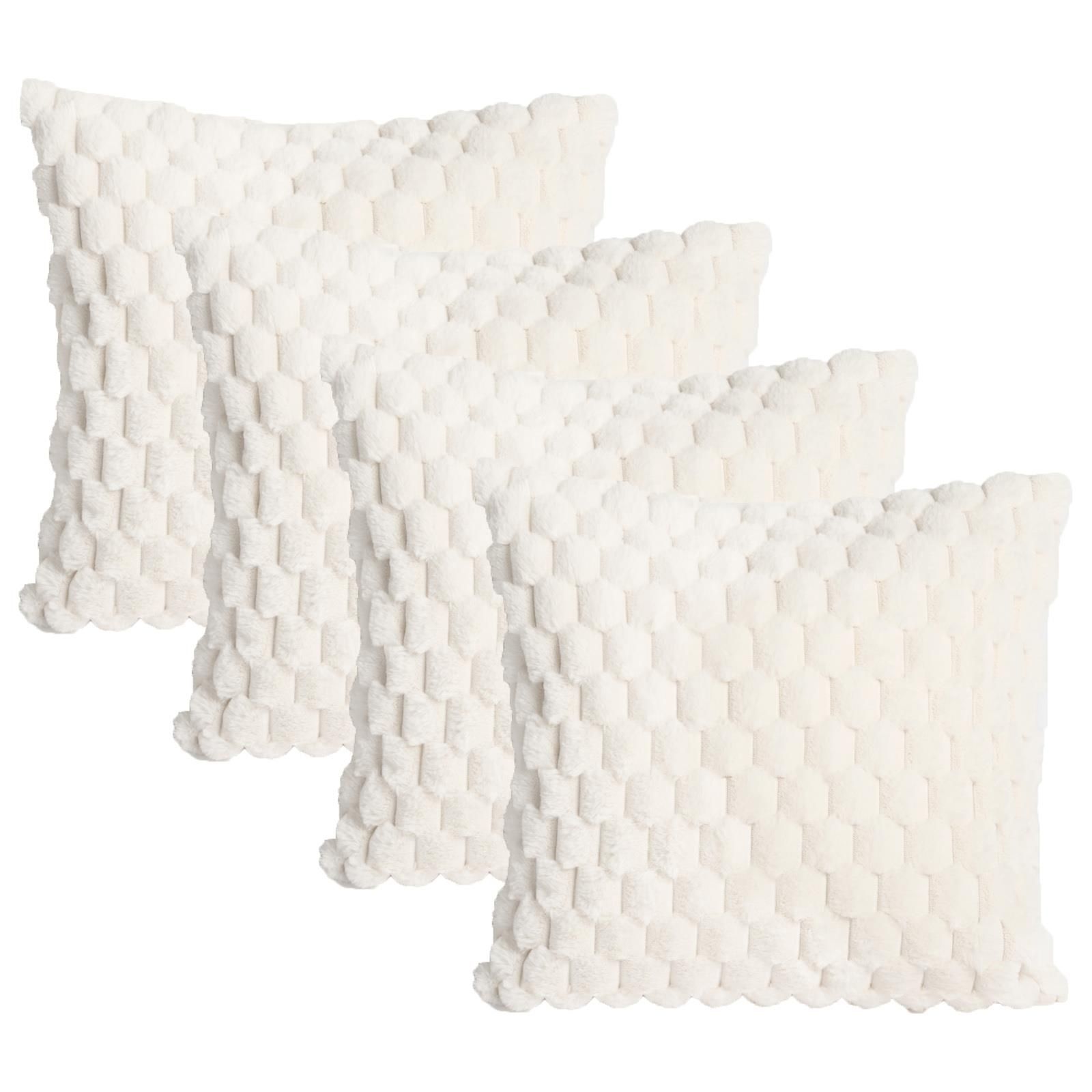 OHS 4 Pack Waffle Faux Fur Cushion Covers - 45 x 45cm in Cream