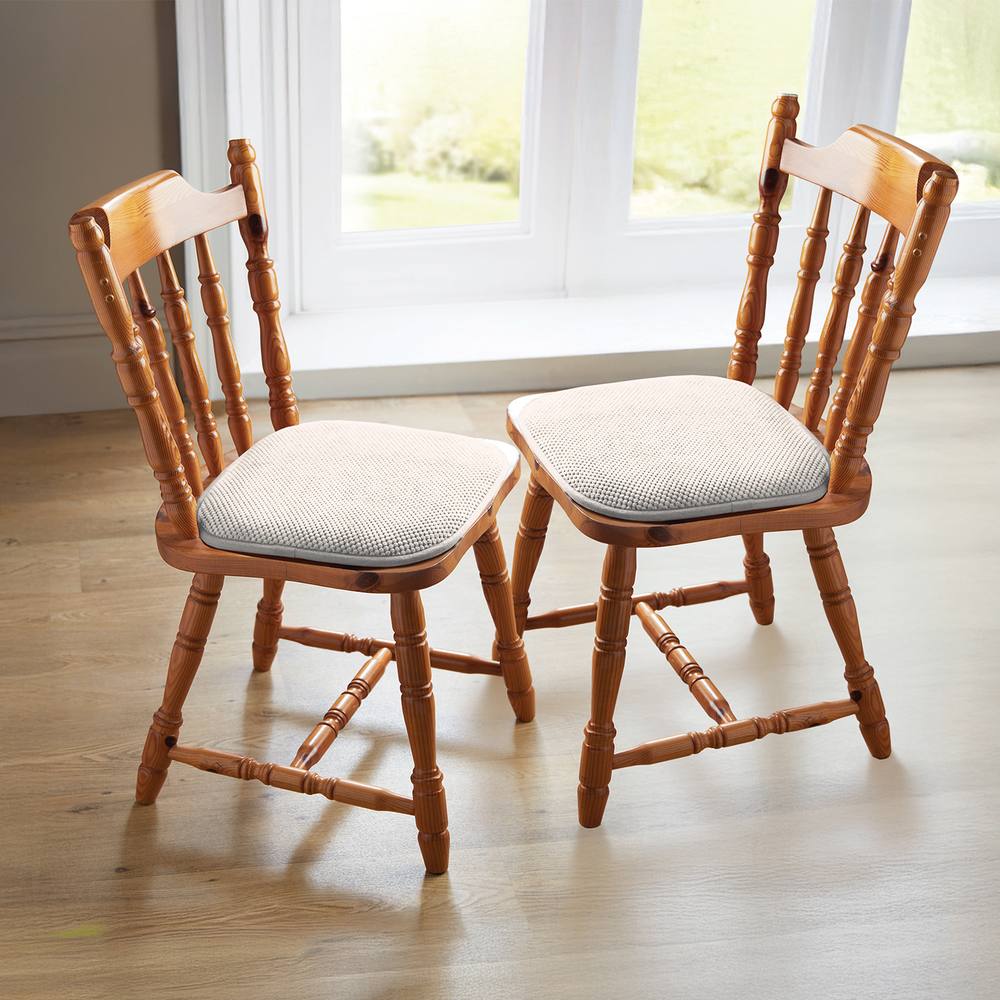 Coopers of Stortford Pack of 2 Memory Foam Dining Chair Seat Pads - Chenille, Non-Slip Back in Cream