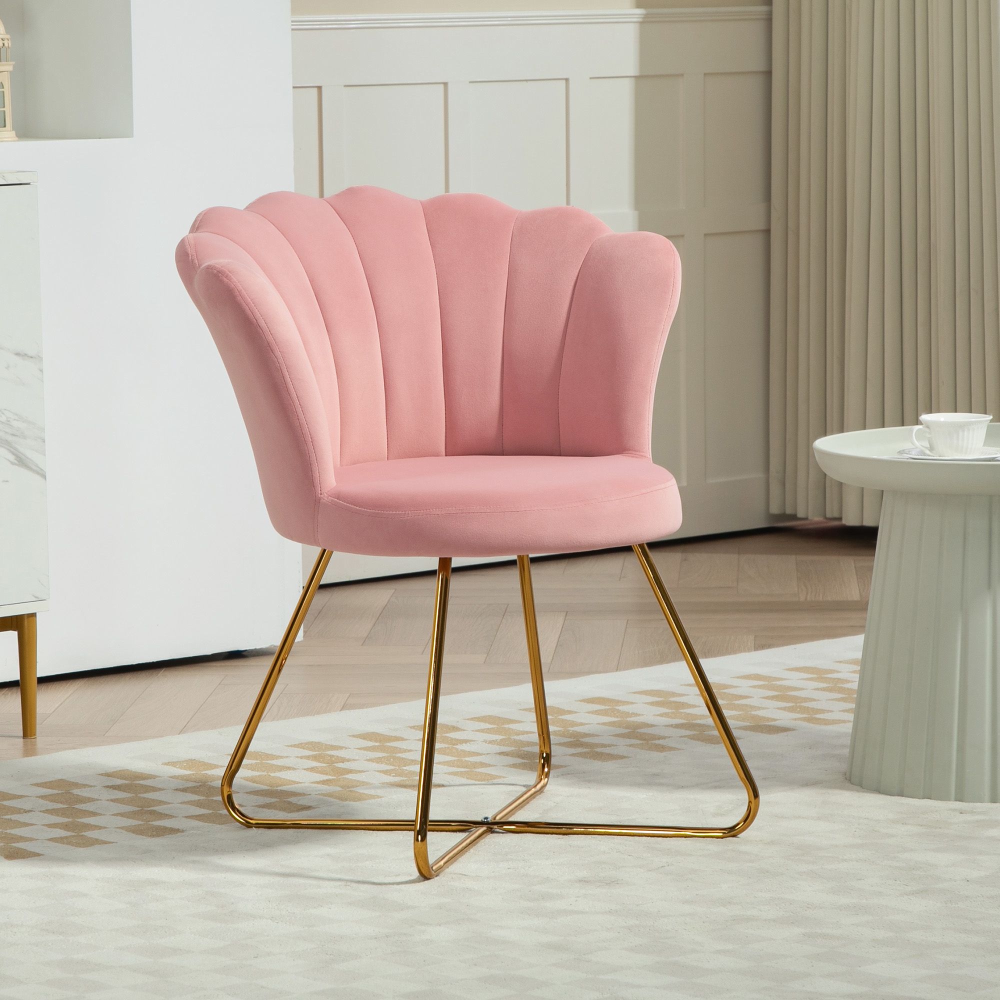 HOMCOM Accent Chair, Velvet Armchair with Lotus Backrest, Steel Legs in Pink