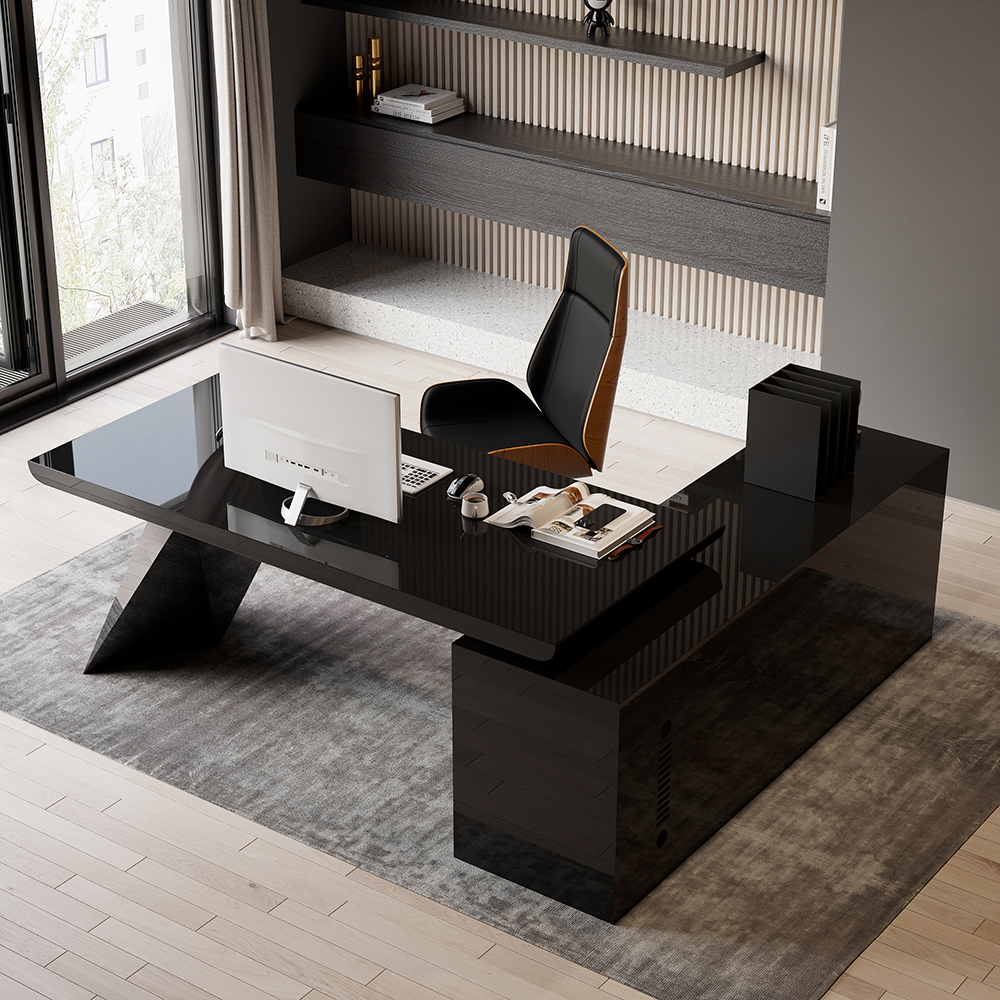 L Shaped Large Executive Office Desk with Drawers & Cabinet Black Office Furniture Left Hand (1800mm)