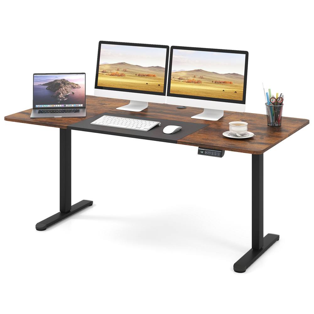 Costway Electric Standing Desk 140x70cm Height Adjustable Desk Sit Stand Desk in Brown