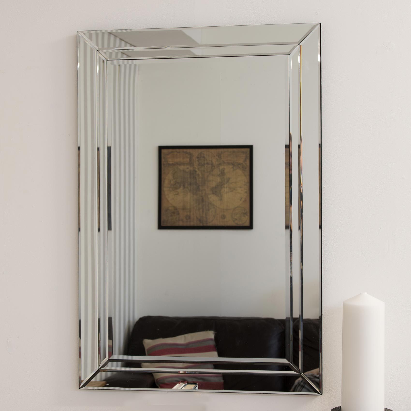MirrorOutlet Cranbury All Glass Wall Mirror 90 x 60 CM in Silver