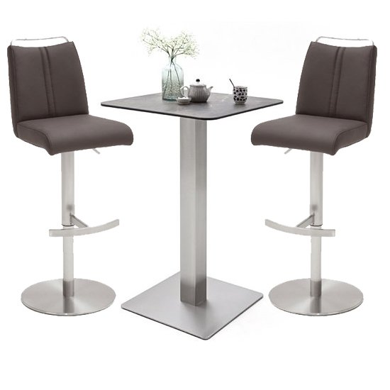 Soho Glass Bar Table With 2 Giulia Brown Stools