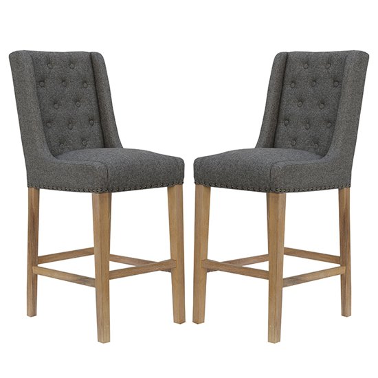 Rugeley Dark Grey Fabric Button Back Bar Stools In Pair