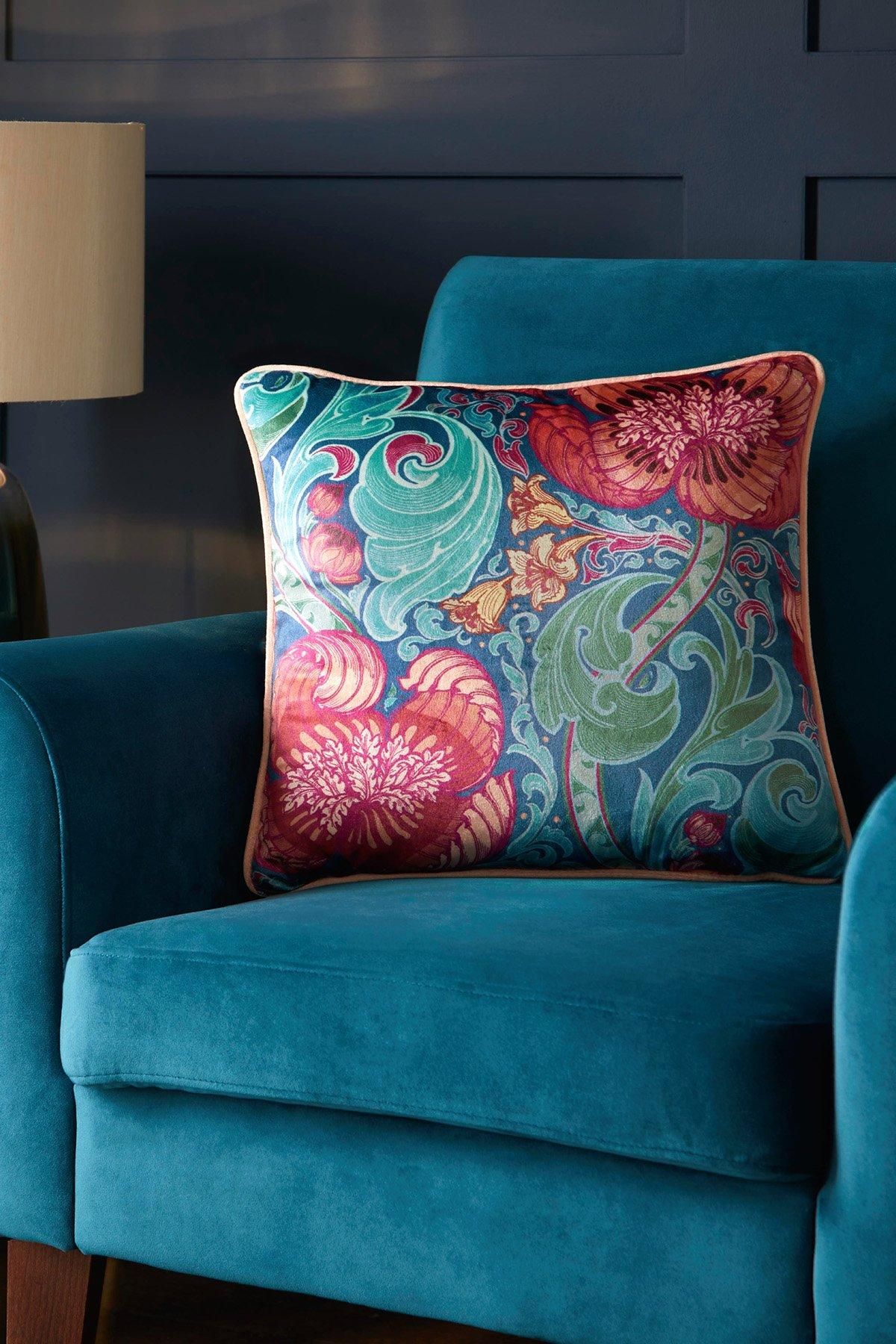 Laurence Llewelyn-Bowen 'Down the Dilly' Soft Touch Velvet Filled Cushion in Blue 2