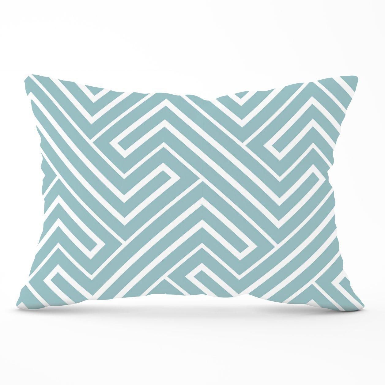 Warren Reed - Designer Blue & White Geometric Pattern Cushions in Green