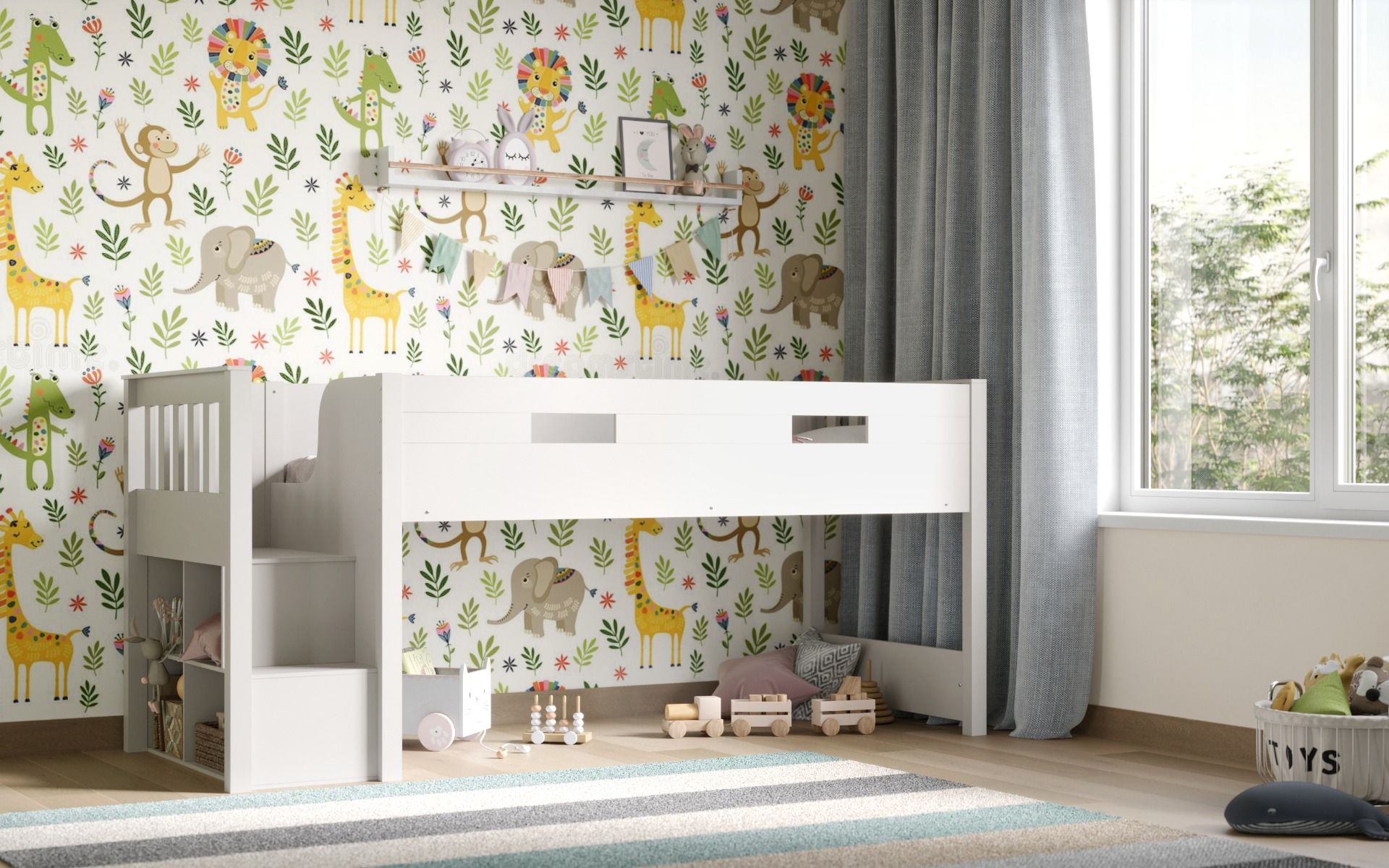 Flair Charlie Staircase Mid Sleeper Cabin Bed in White