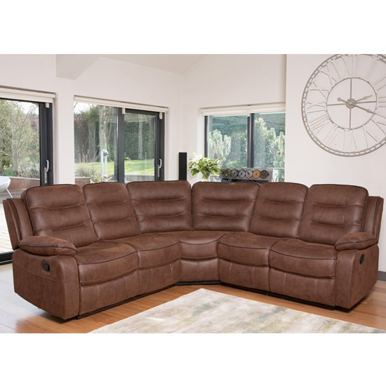 Lovell Fabric Upholstered Corner Sofa In Brown