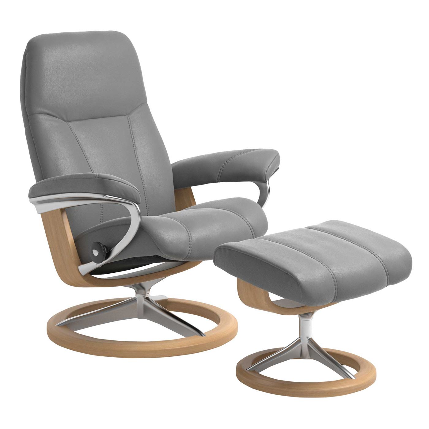 Stressless Consul Medium Signature Chair and Stool, Batick Wild Dove & Oak