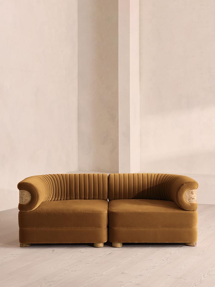 Caleb Modular Three Seater Sofa, Velvet, Mustard, Blonde Burl