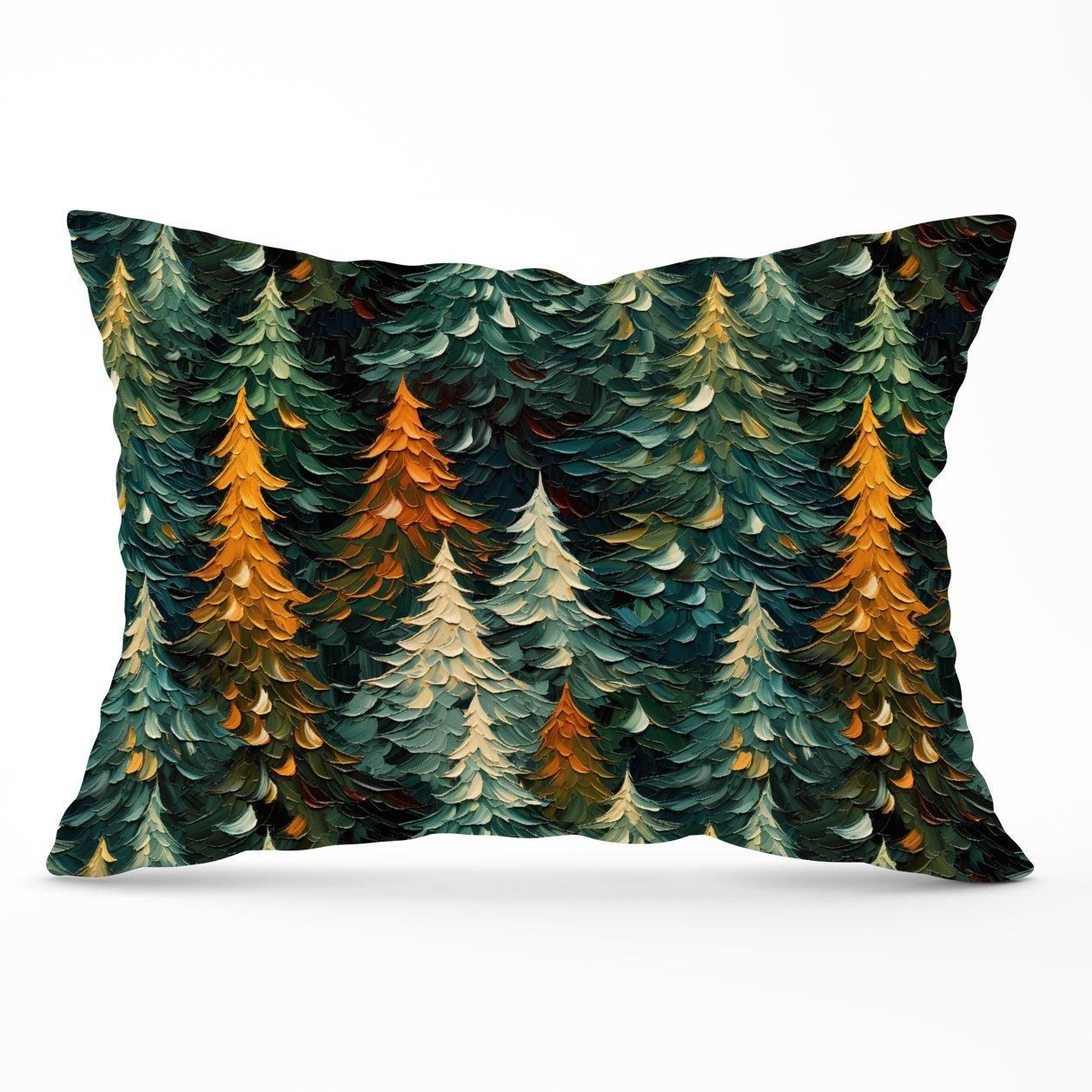 Warren Reed - Designer Impasto Style Christmas Trees Cushions in Green