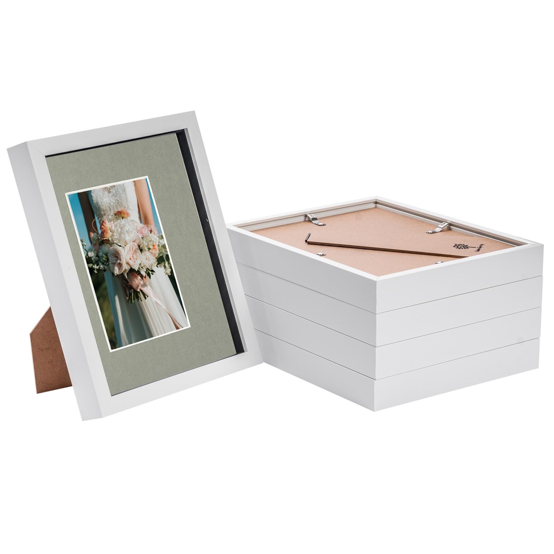 Nicola Spring 3D Box Photo Frames - 8 x 10" with 4 x 6" Mount - Black Mount - Pack of 5 in White