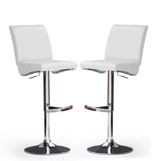 Diaz Bar Stools In White Faux Leather in A Pair