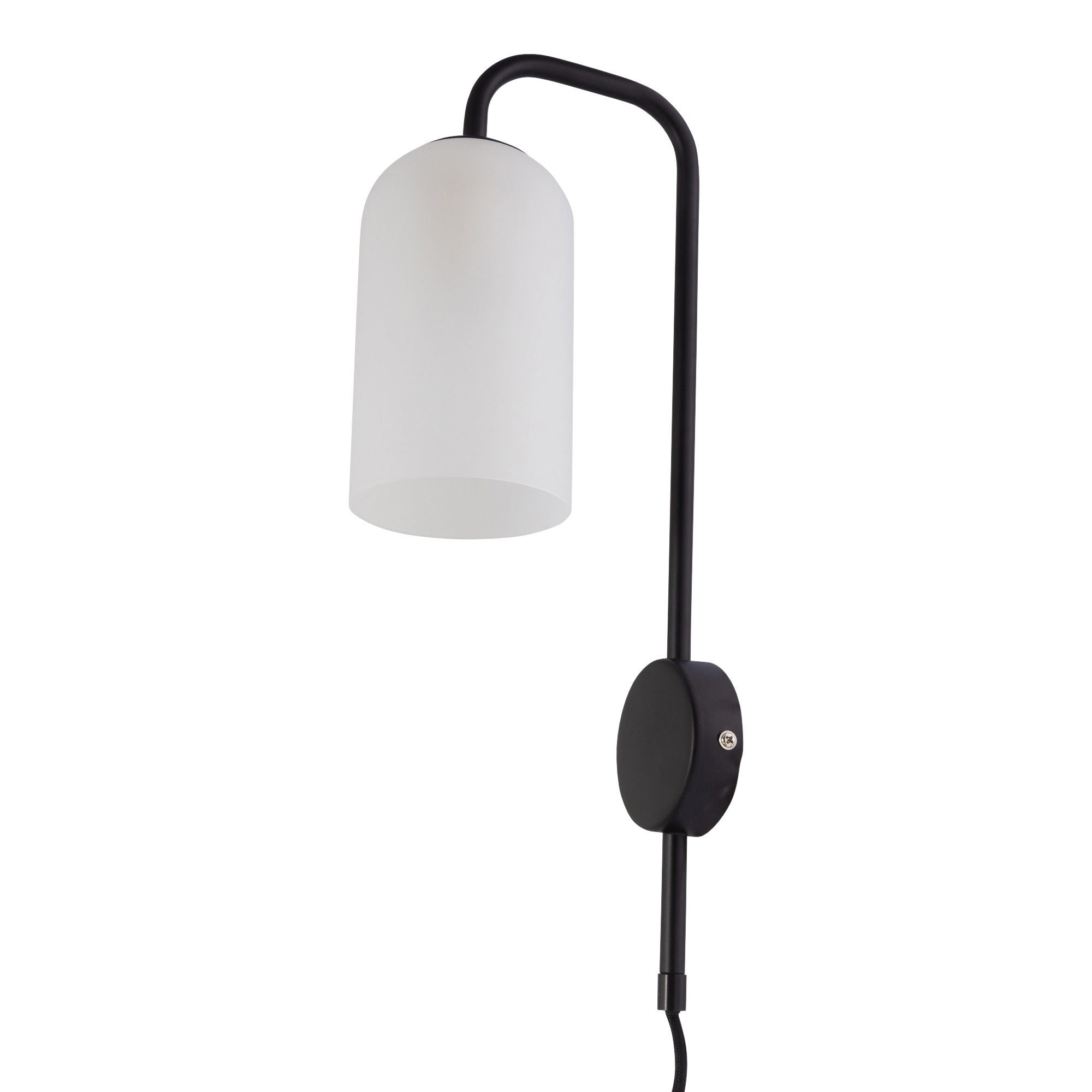 First Choice Lighting Victoria - Black Plug in Wall Light with Frosted Glass Shade