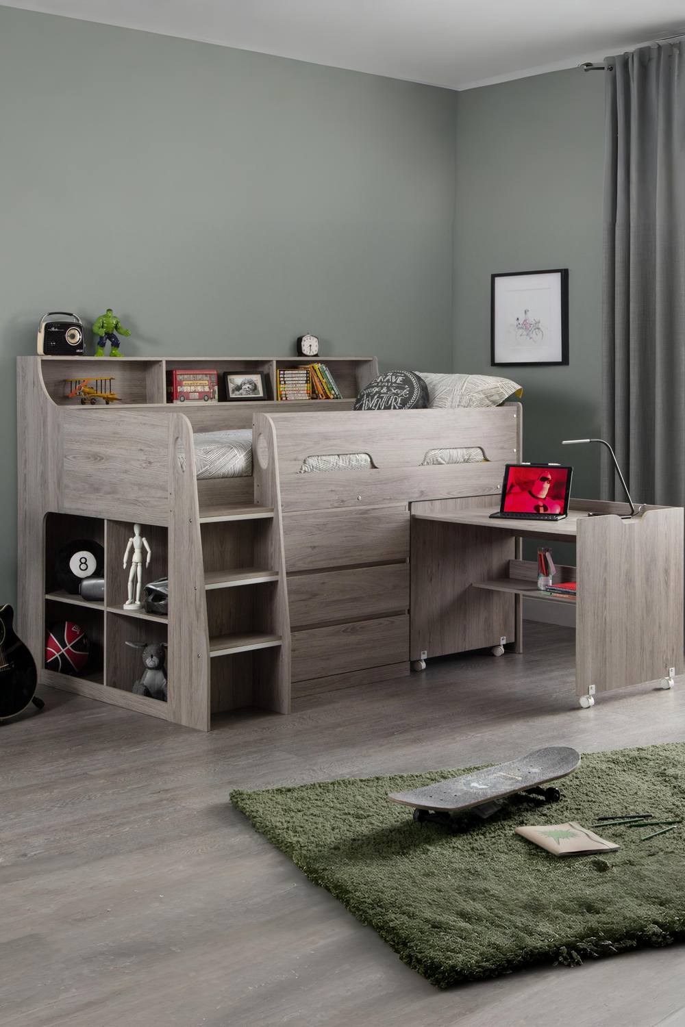 Julian Bowen Jupiter Midsleeper Cabin Bed with Desk in Grey
