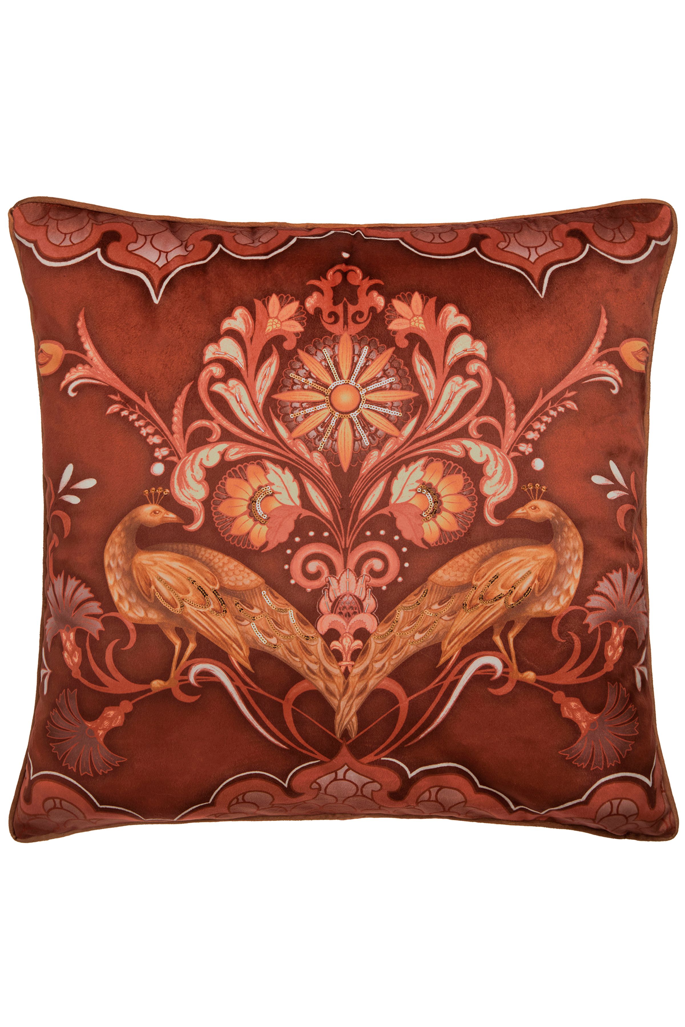 Laurence Llewelyn-Bowen 'Veritas' Arts & Crafts Print Velvet Filled Cushion in Red 2