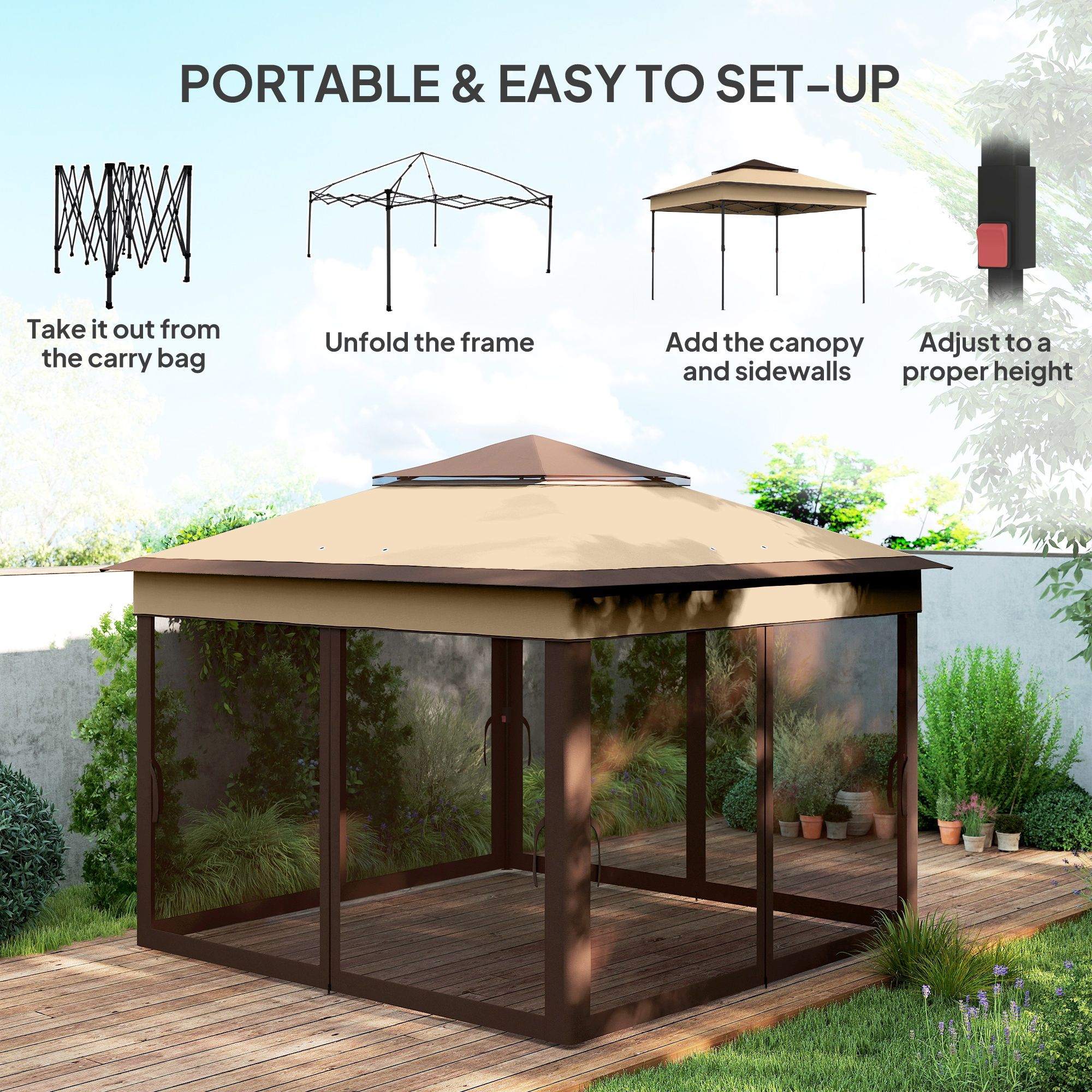 OUTSUNNY 3 x 3(m) Pop Up Gazebo Tent with Netting, Height Adjustable 4