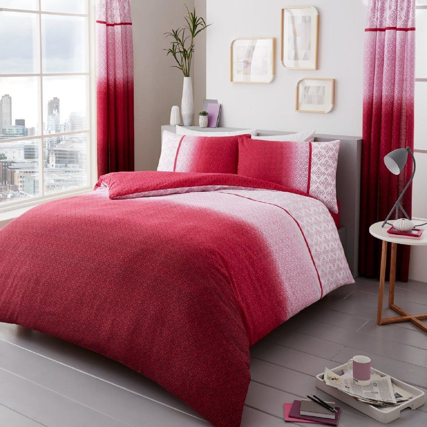 Smart Living Printed Polycotton Urban Ombre Duvet Cover With Pillowcases in Pink