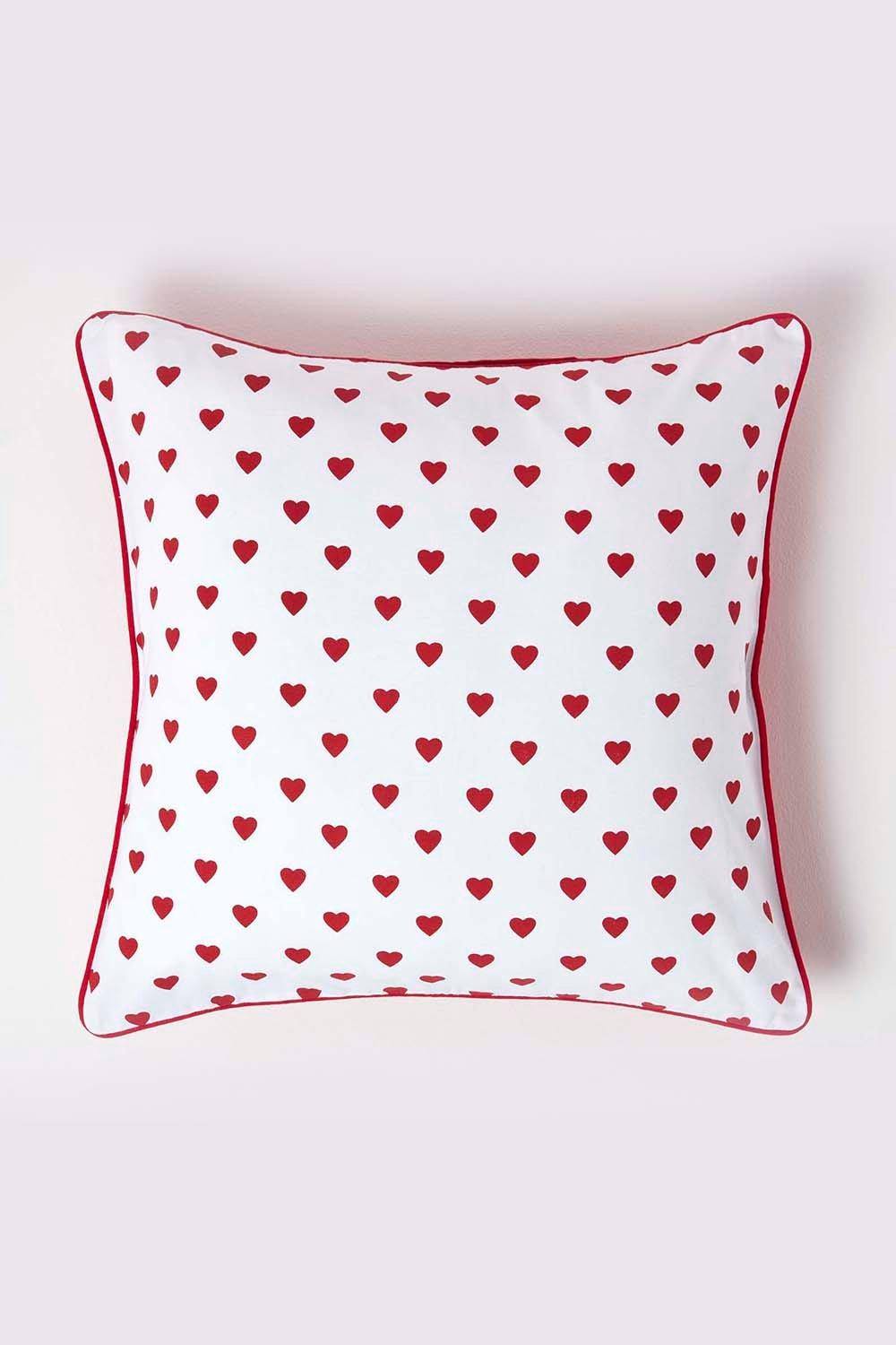 Homescapes Cotton Hearts Cushion Cover in Red