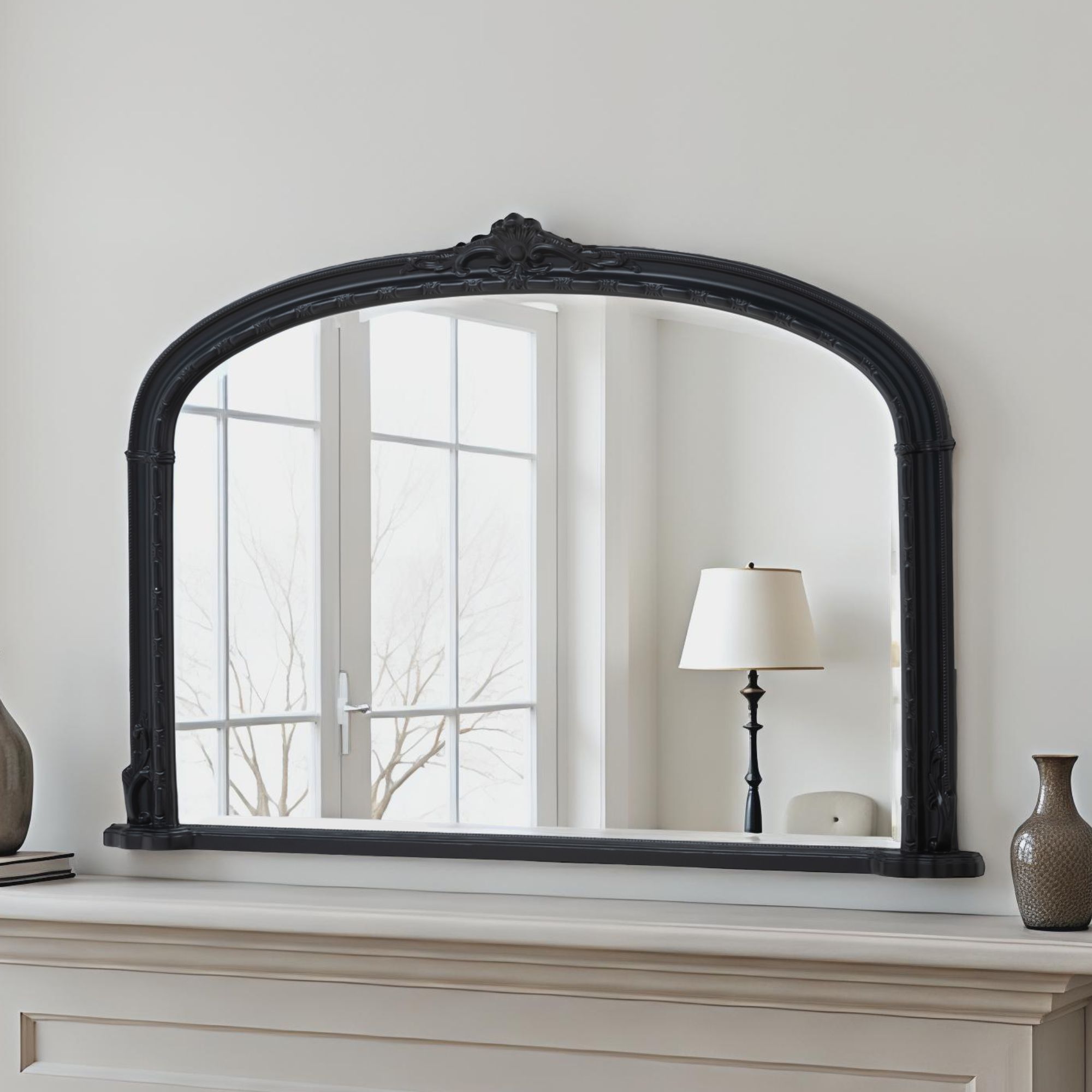 Yearn Mirrors Overmantle Mirror Arched 127(w) x 89cm(h) Victorian Mirror in Black 2