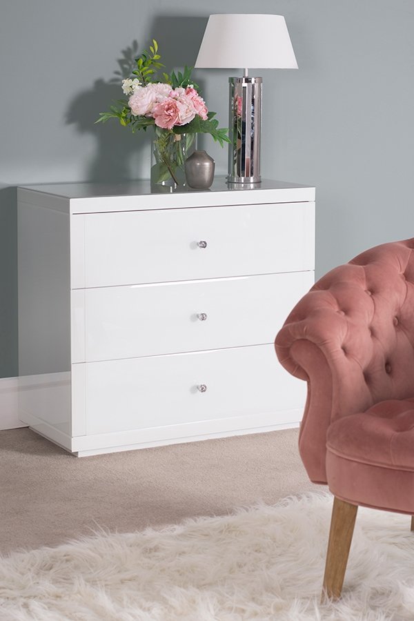 White Glass Three Drawer Chest