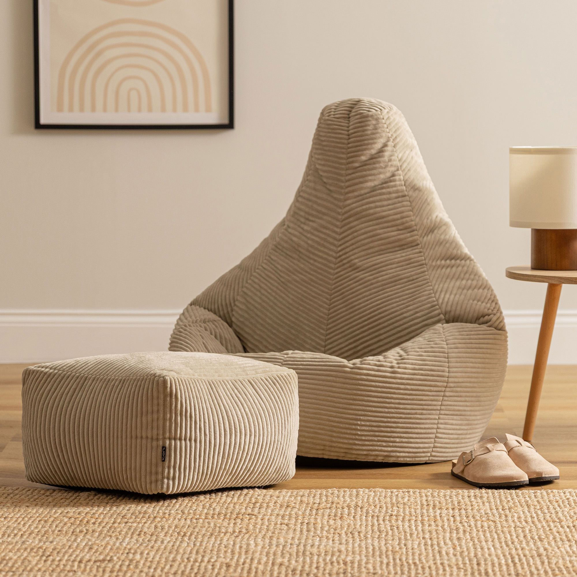 icon Gaming Bean Bag Recliner & Footstool, Corduroy in Beige