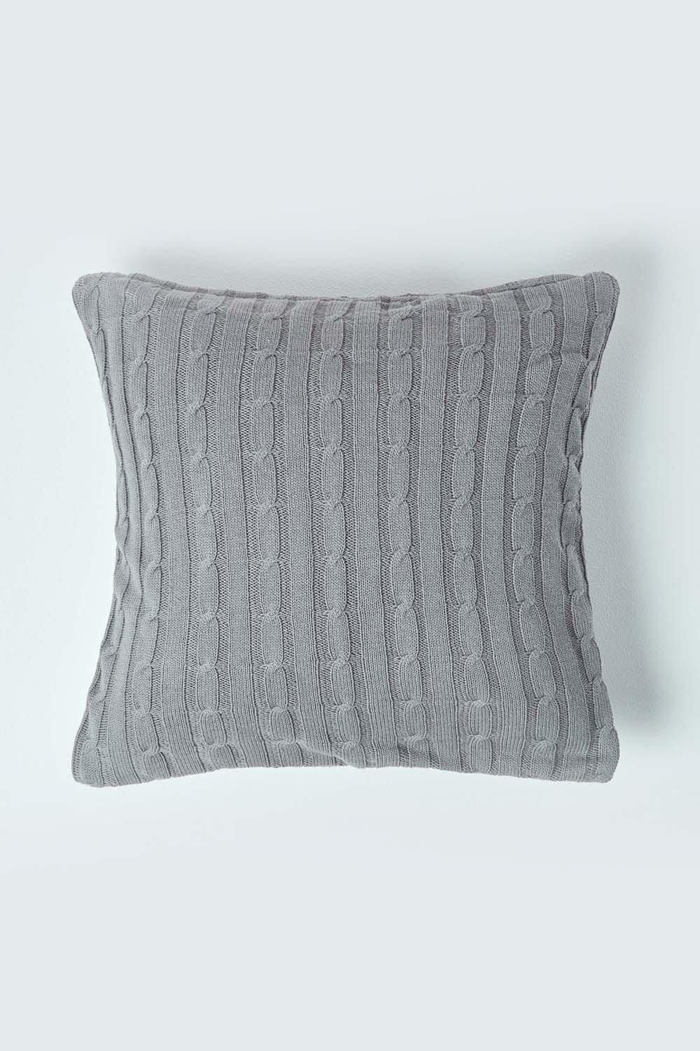 Homescapes Cotton Cable Knit Cushion Cover, 45 x 45 cm in Grey