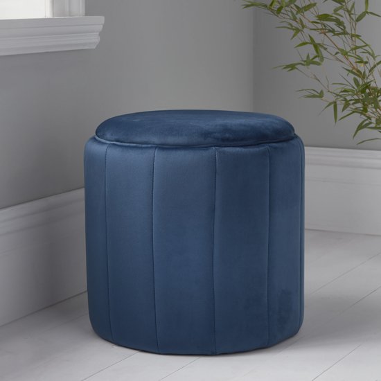 Bismarck Round Plush Velvet Stool In Mystique Blue