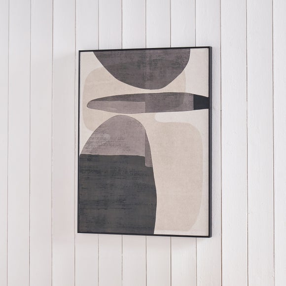Monochrome Ovals Natural Framed Canvas