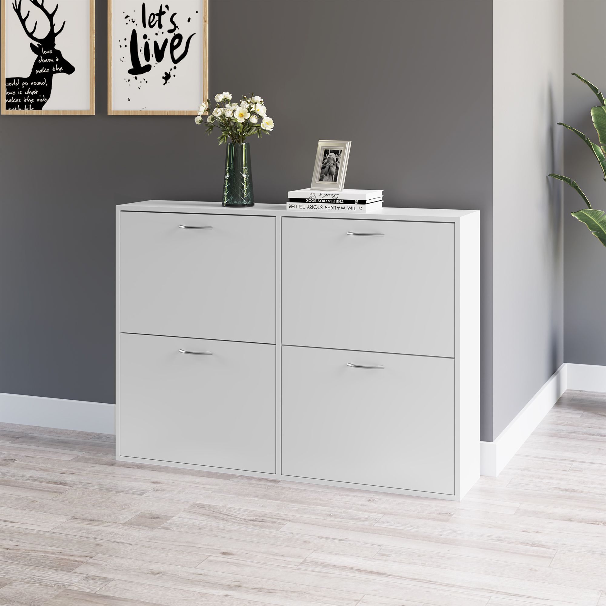 HOMCOM Shoe Cabinet Multi Cabinet Flip Down Shelf Drawer Organiser for Hallway in White