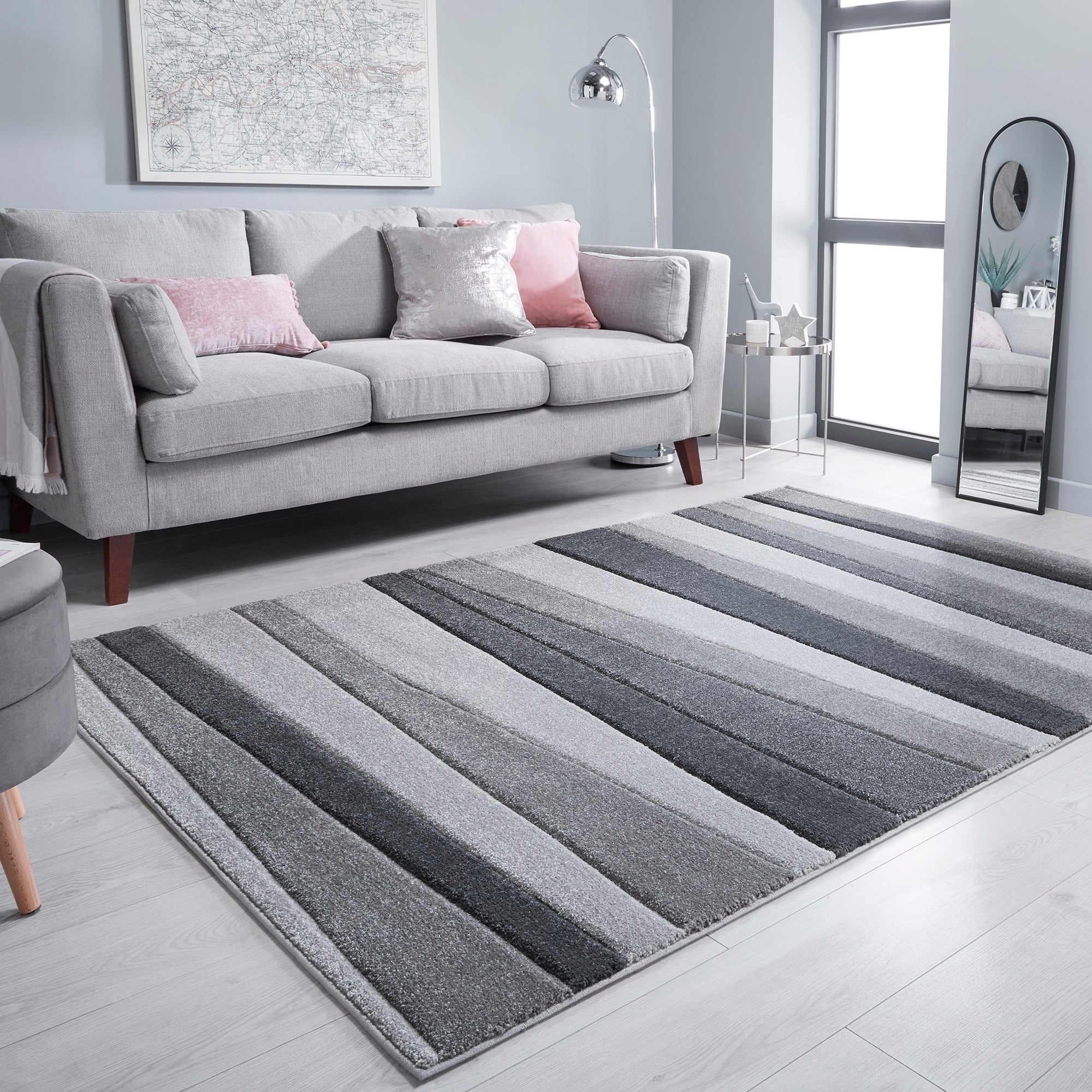 Pico Stripe Rug Charcoal and Brown