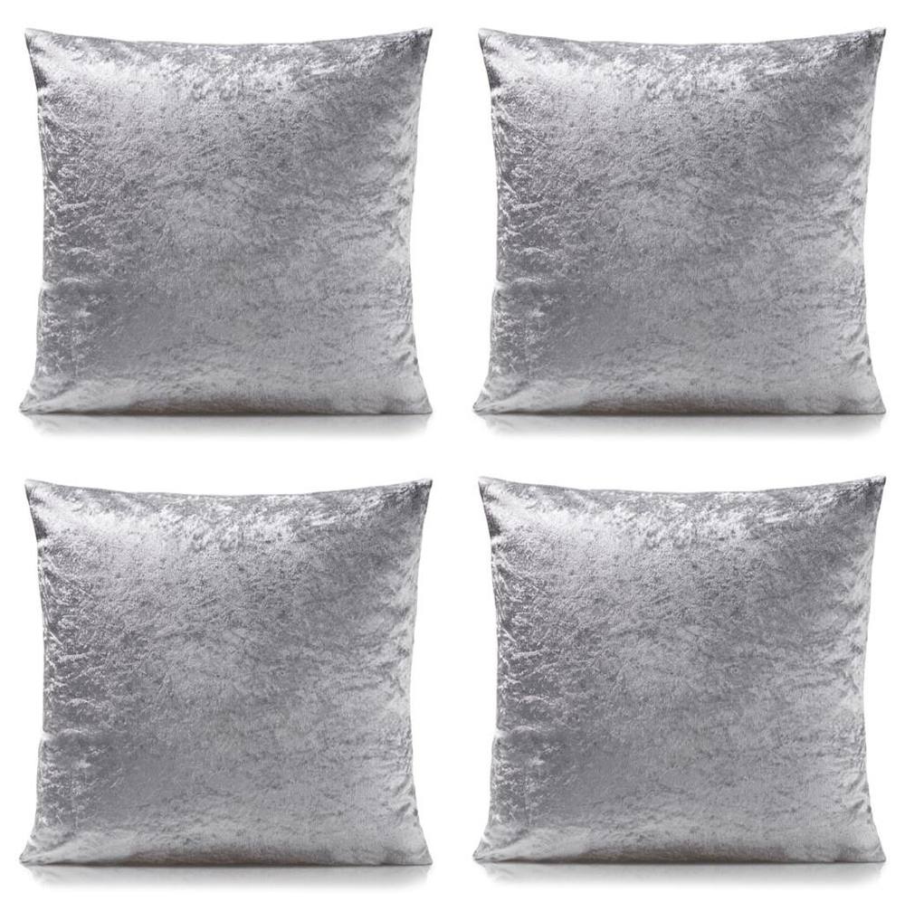 Luxury Living Crushed Velvet Cushions Set of 4 With Fibre Filled Pads in Silver