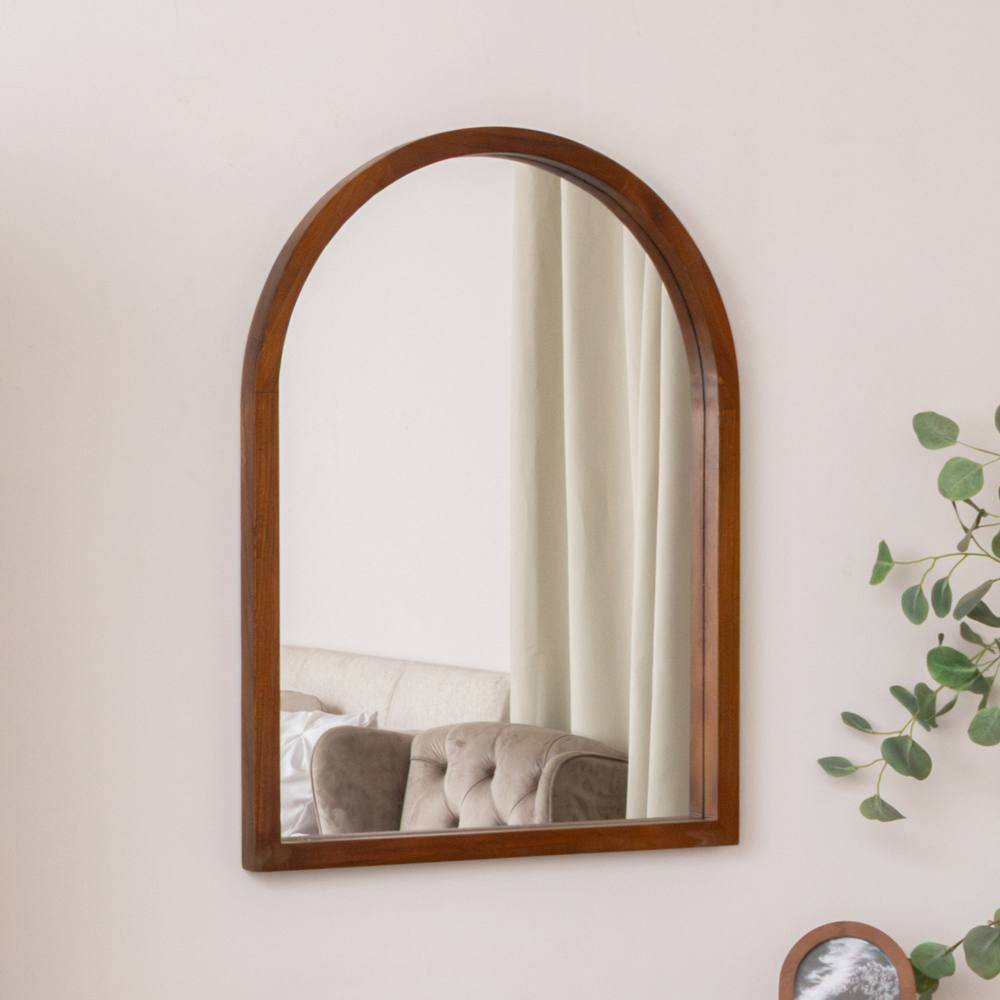 Melody Maison Dark Wood Framed Arched Wall Mirror - 60cm X 80cm in Brown