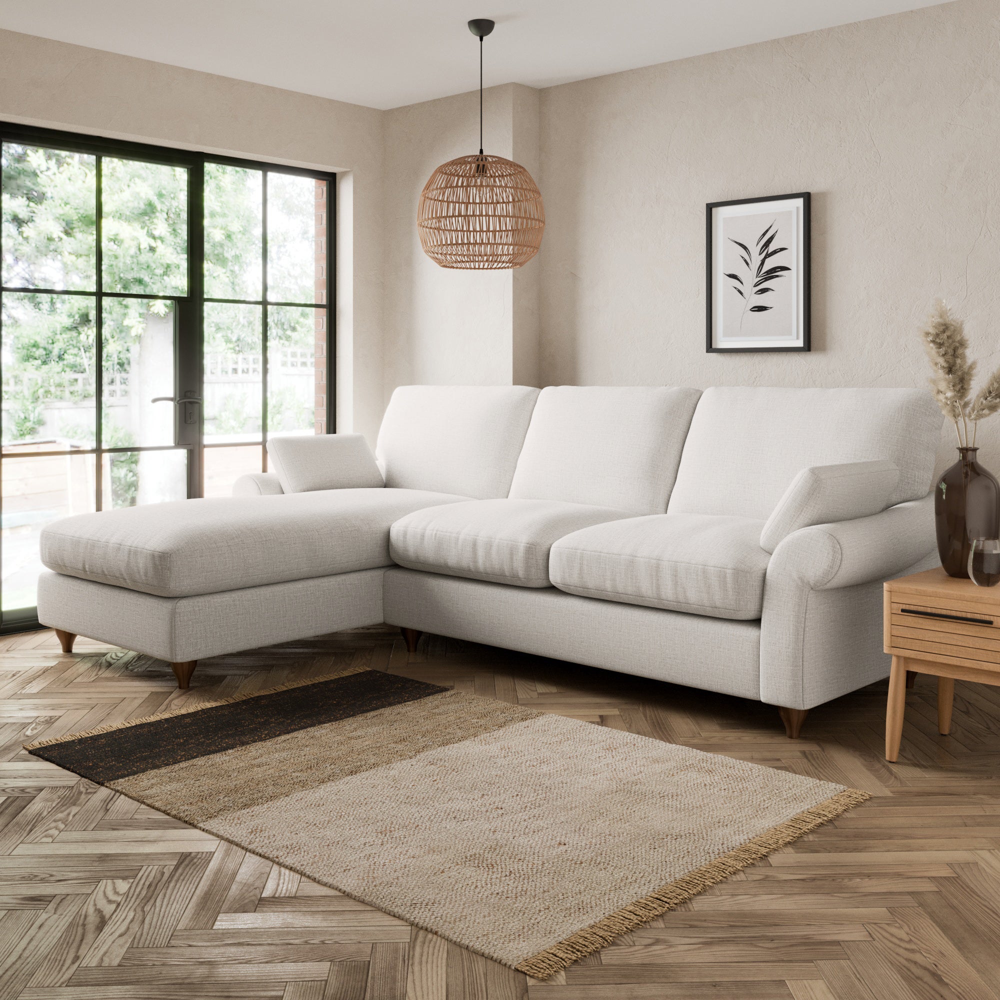 Salisbury Textured Weave Left Hand Corner Sofa Cream