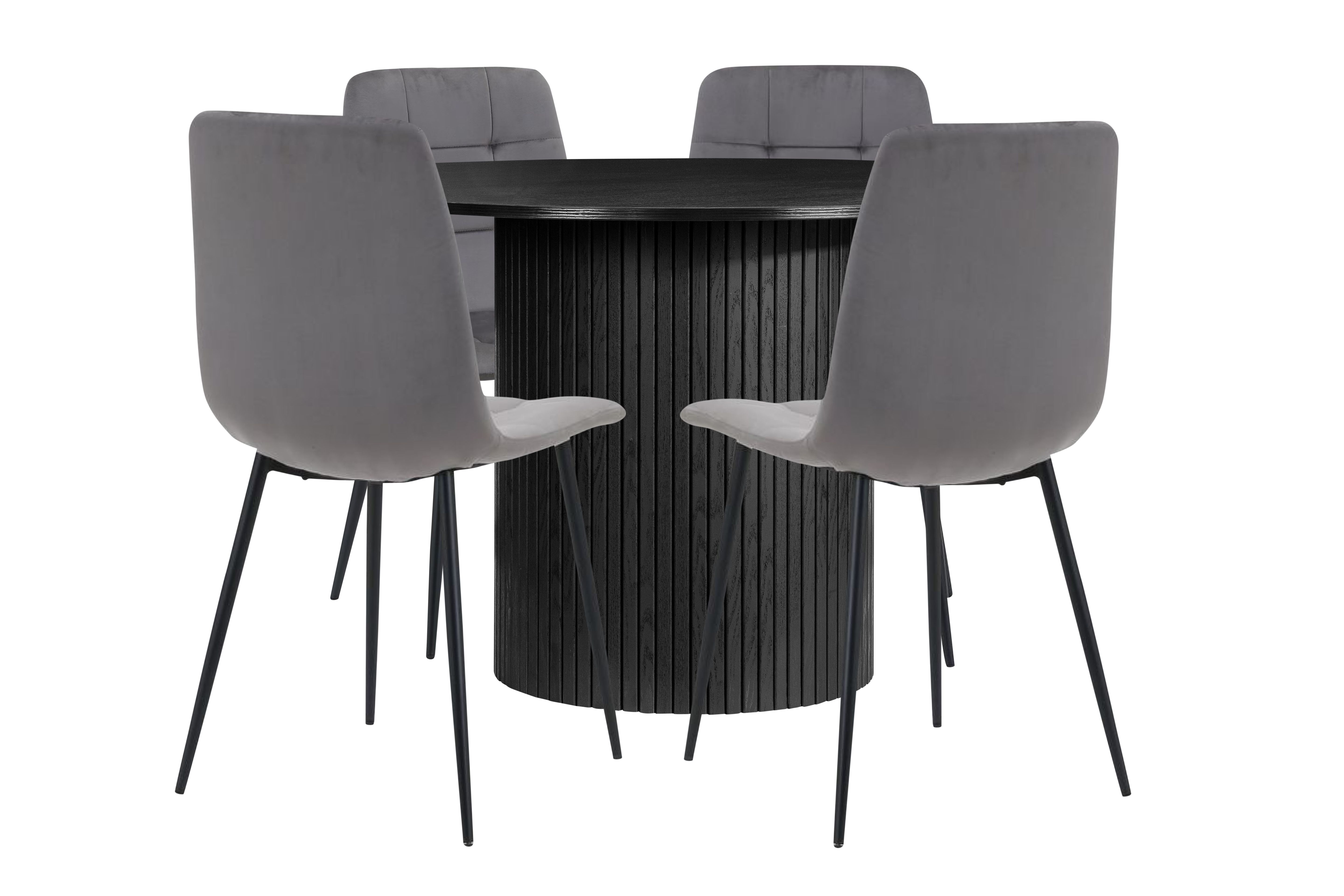 Birlea Axel Round Fluted Dining Table with 4 Chairs in Black