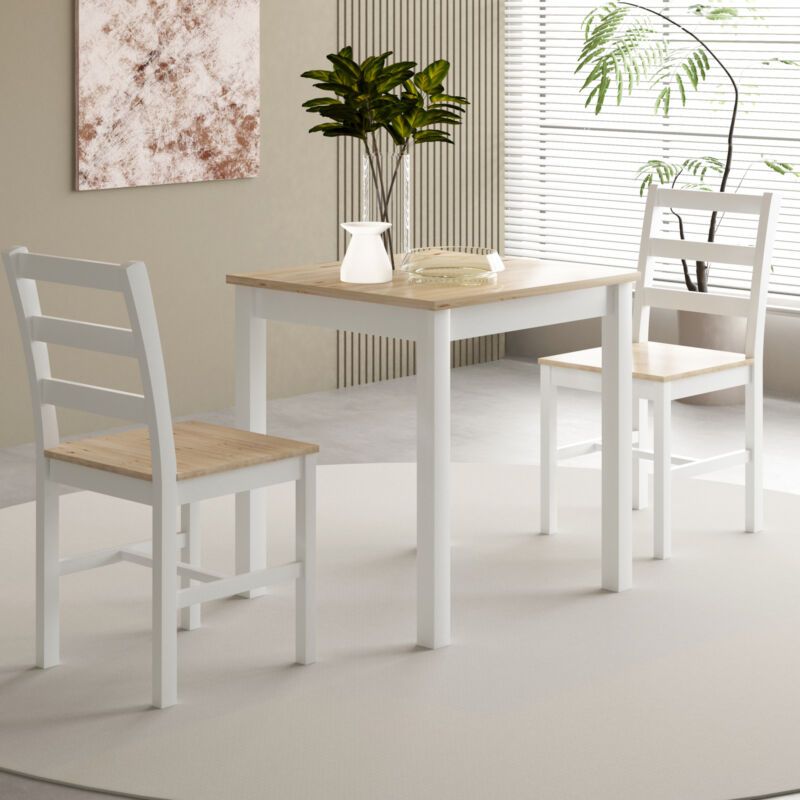 Comfy Living Ltd 3 Piece Wooden Dining Set White With Natural Tabletop