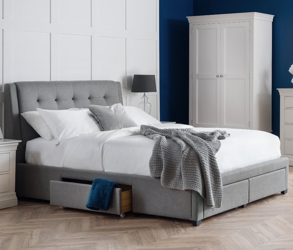 Fullerton Grey Fabric 4 Drawer Storage Bed Frame Only - 5ft King Size