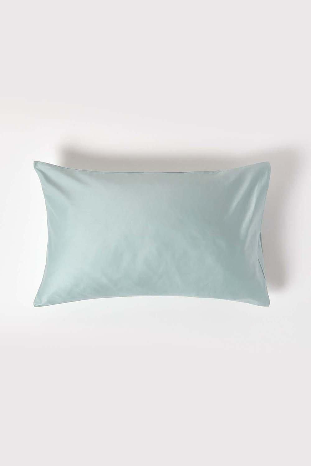 Homescapes Sateen Cotton Housewife Pillowcase 400 TC in Duck Egg Blue